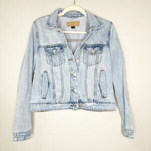 BLANKNYC Womens Jacket Long Sleeves Button Front Distressed Denim Light Wash S